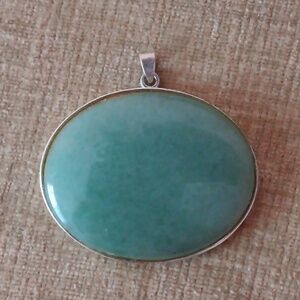 Silver Tone Stone Oval Pendant